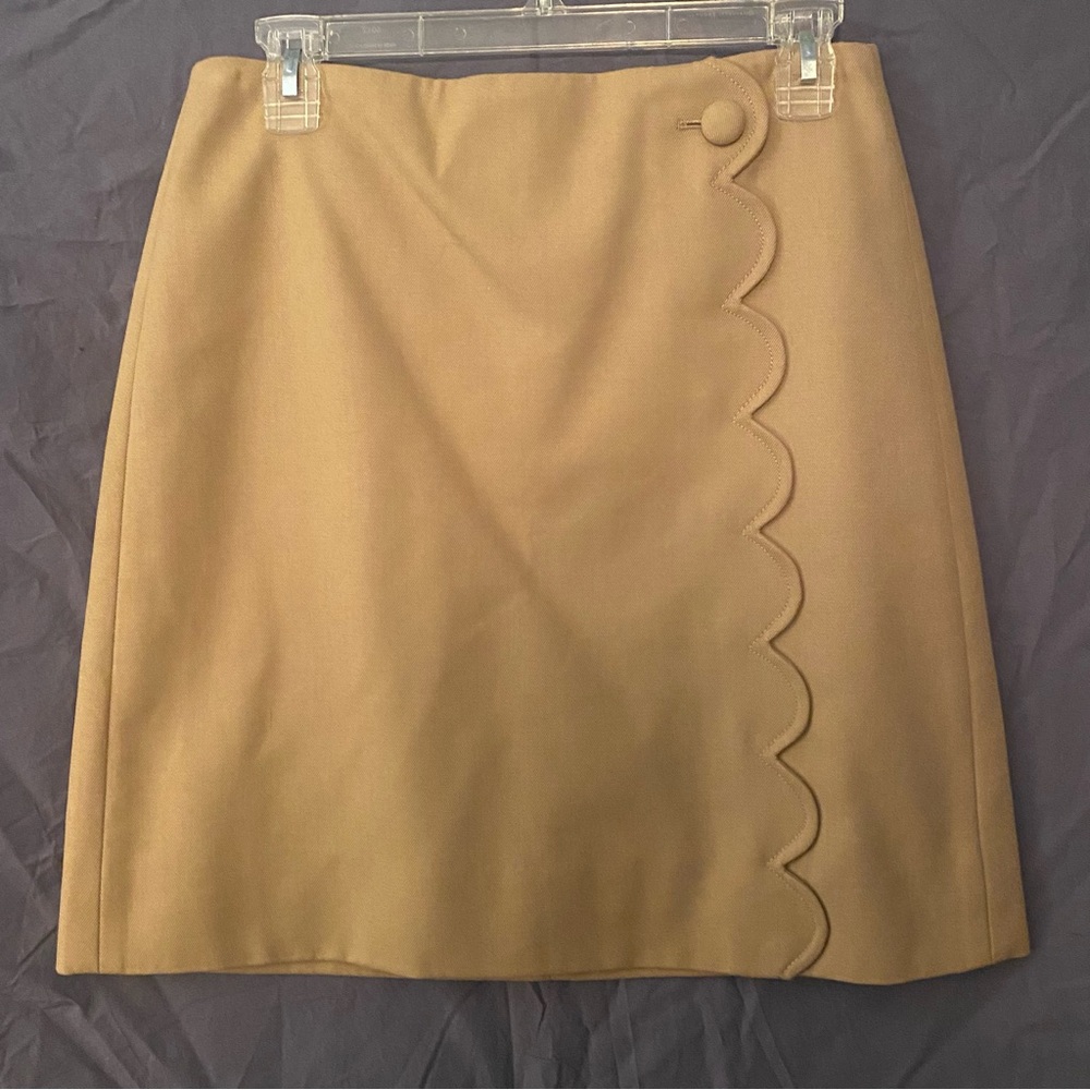 J Crew Tan Scalloped Edge Mini Skirt; Lined; 4 Tall - Picture 2 of 6